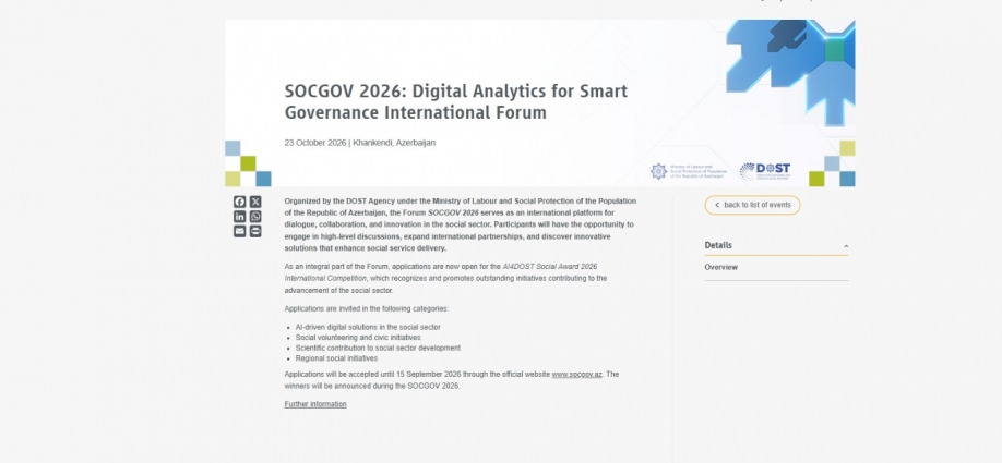 Nüfuzlu beynəlxalq təşkilat SOCGOV 2026 barədə məlumat paylaşıb