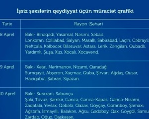 Rayon və şəhərlər üzrə işsiz şəxslərin qeydiyyata alınmaları üçün elektron qaydada müraciət günləri